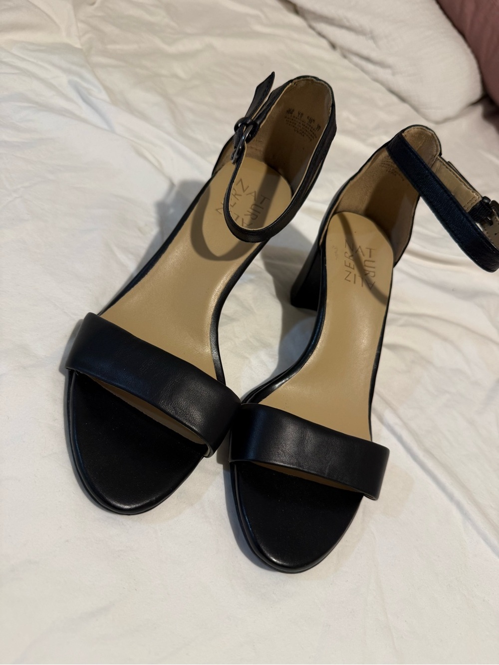Black Ankle-Strap Block Heel Sandals